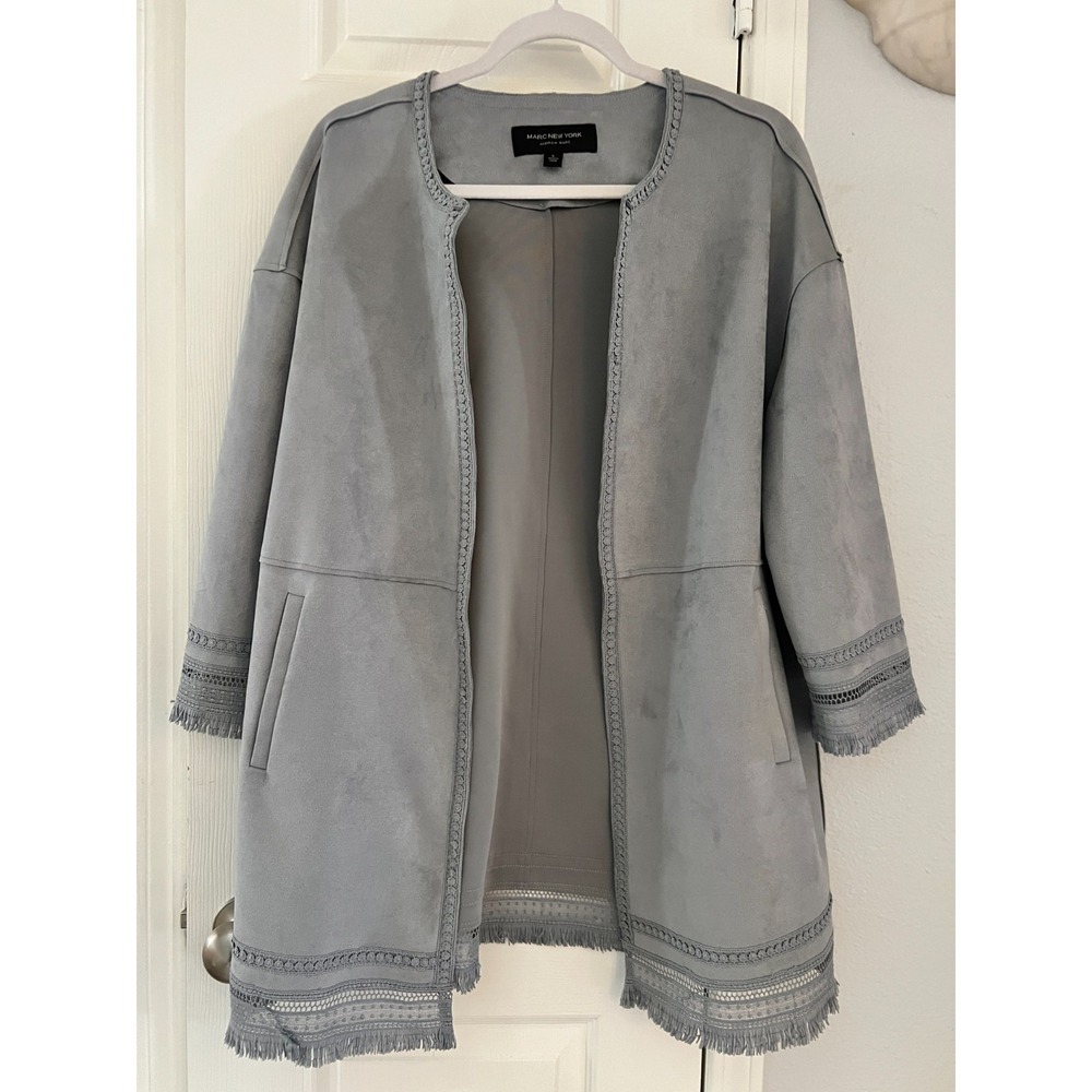 Marc‎ New York by Andrew Marc Suede Jacket Women's Large Open Gray Faux Leather